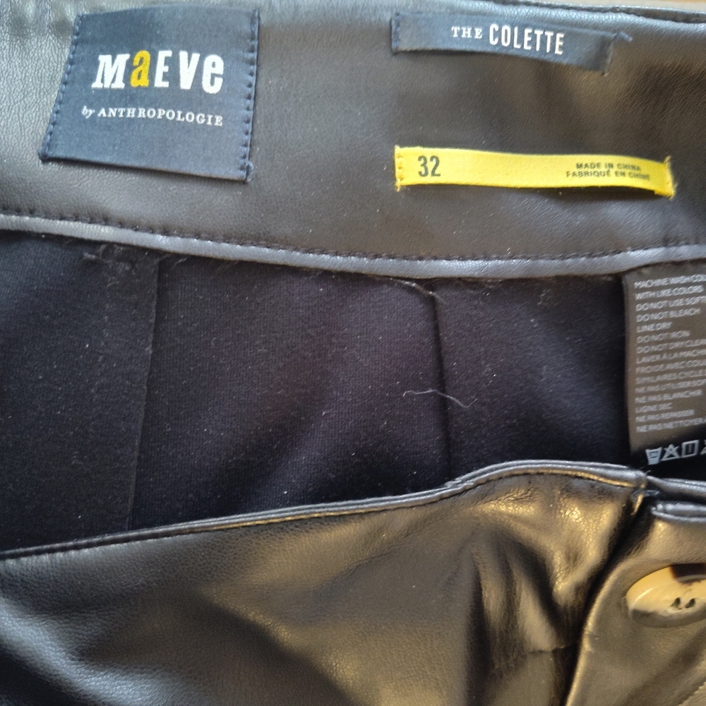 Maeve By Anthropology Black Faux Leather Pants Women's Size 32 - Picture 11 of 13